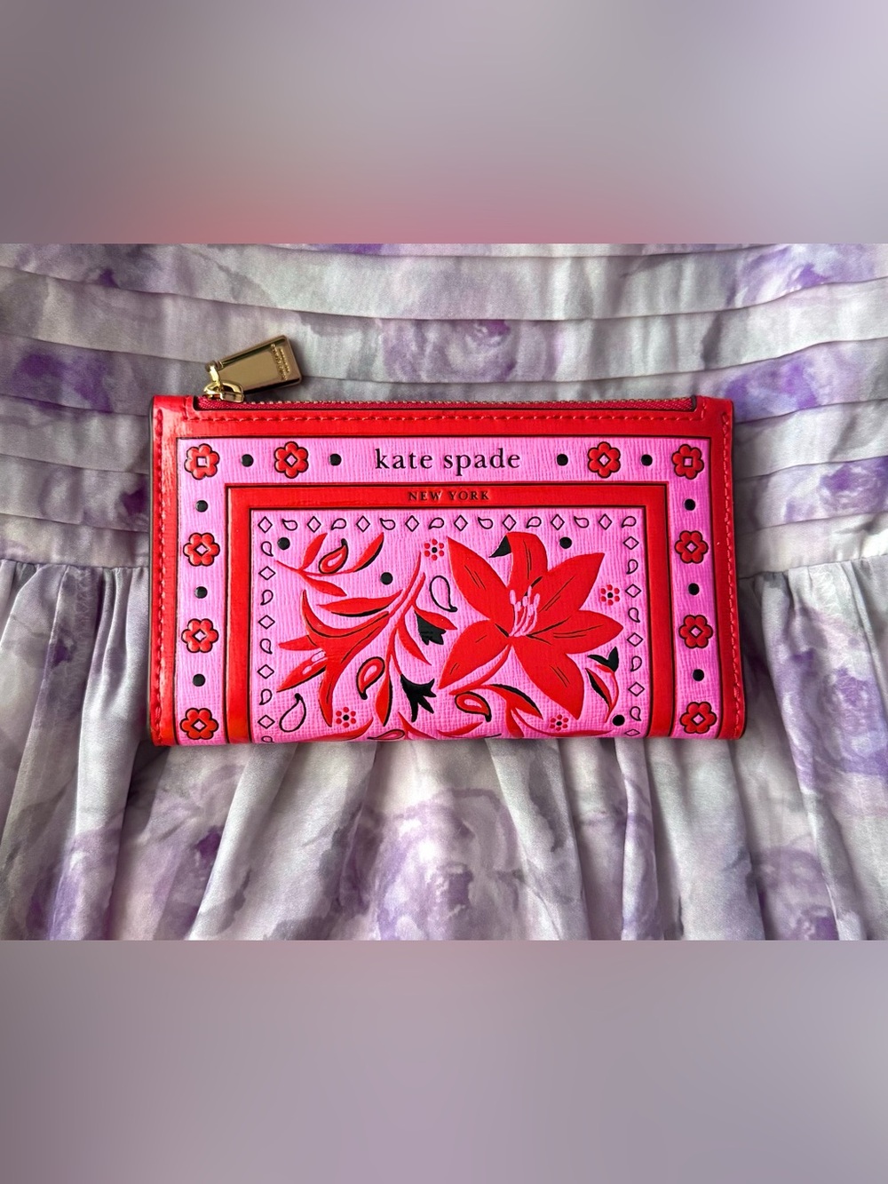 Kate Spade Morgan Bandana-Embossed Leather Small Slim Bifold Wallet.